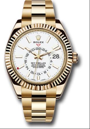 Replica Rolex Yellow Gold Sky-Dweller Watch 326938 White Index Dial - Oyster Bracelet